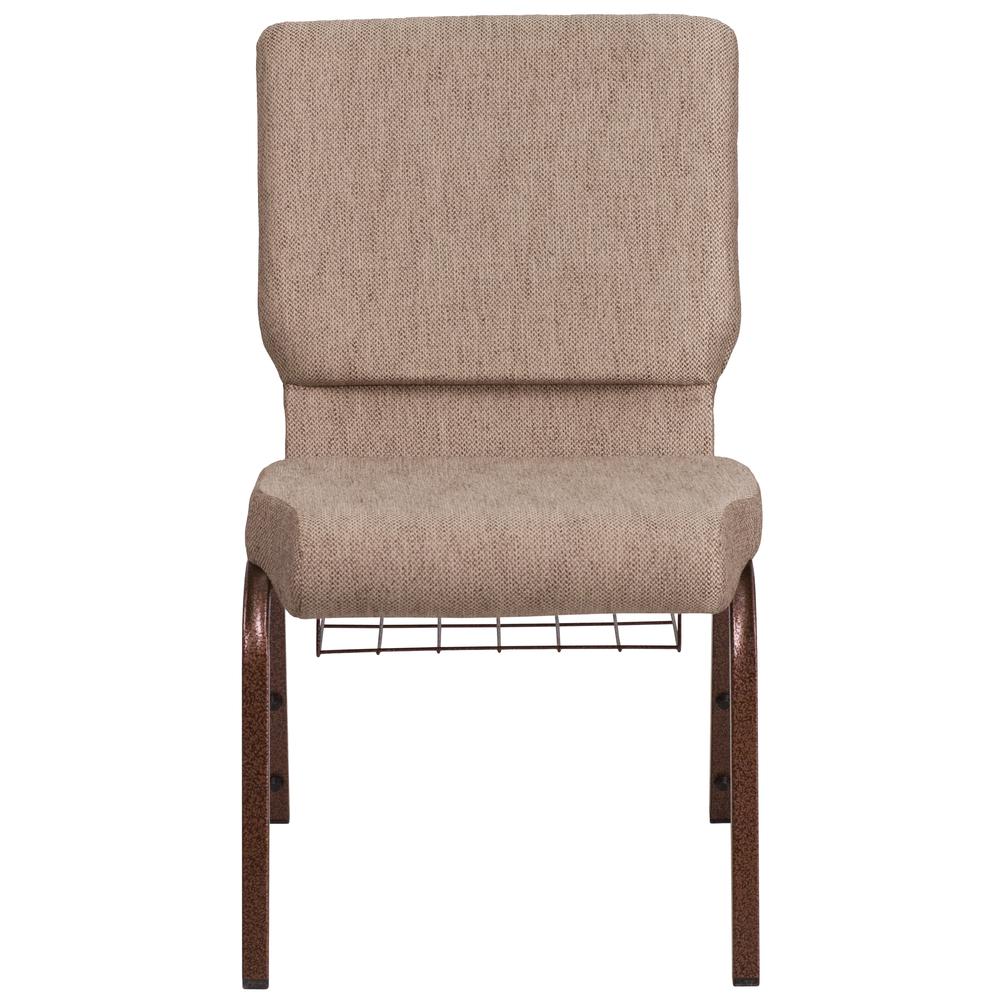Hercules Series 18.5''W Church Chair In Beige Fabric With Book Rack - Copper Vein Frame By Flash Furniture | Side Chairs | Modishstore - 4