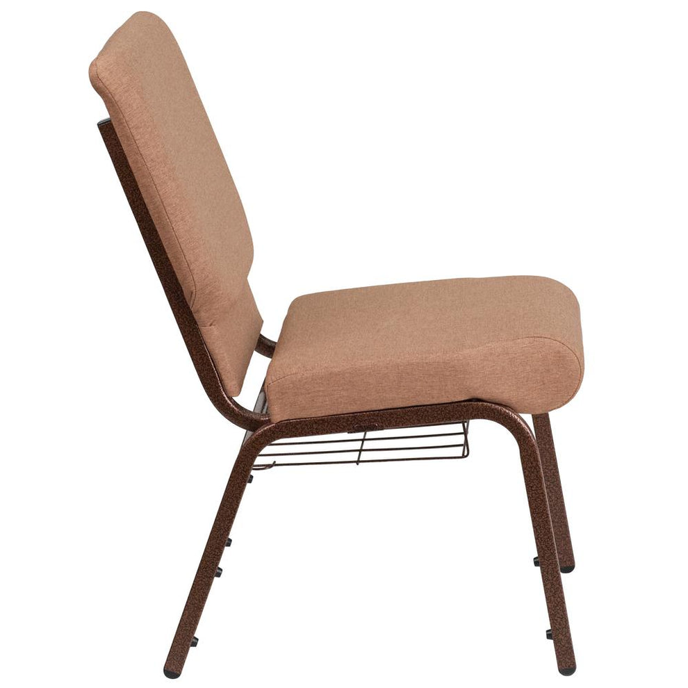 Hercules Series 18.5''W Church Chair In Caramel Fabric With Cup Book Rack - Copper Vein Frame By Flash Furniture | Side Chairs | Modishstore - 2