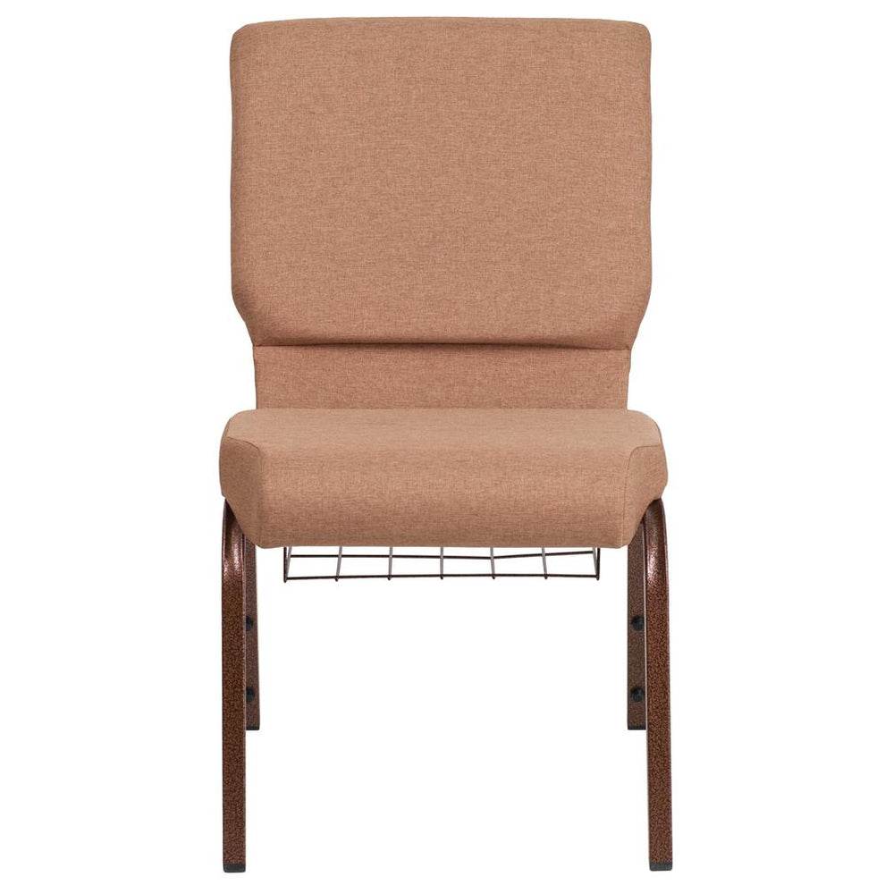 Hercules Series 18.5''W Church Chair In Caramel Fabric With Cup Book Rack - Copper Vein Frame By Flash Furniture | Side Chairs | Modishstore - 4