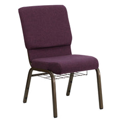 Hercules Series 18.5''W Church Chair In Plum Fabric With Cup Book Rack - Gold Vein Frame By Flash Furniture