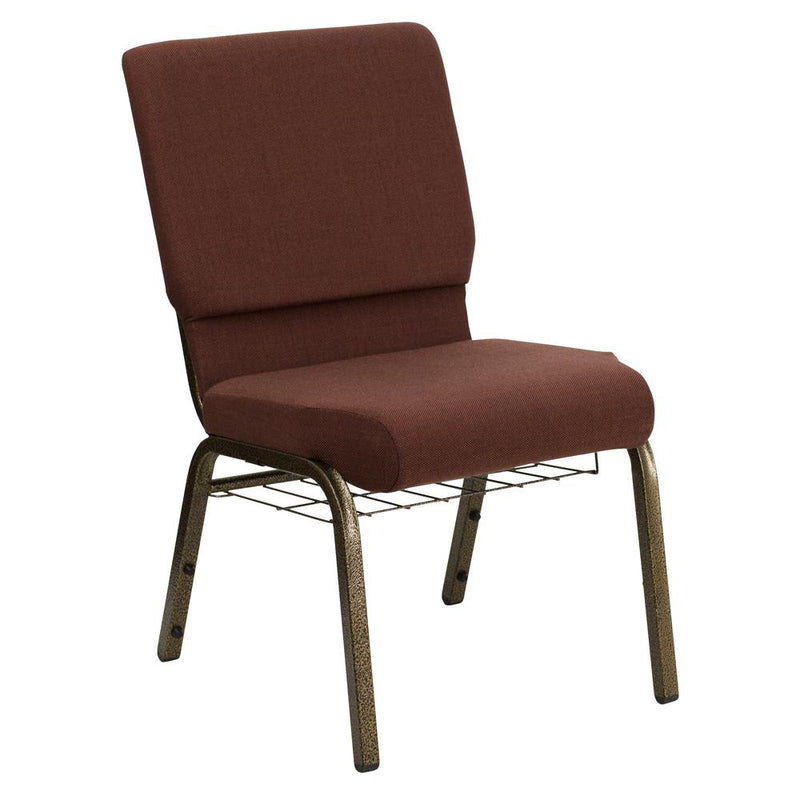 Hercules Series 18.5''W Church Chair In Brown Fabric With Cup Book Rack - Gold Vein Frame By Flash Furniture | Side Chairs | Modishstore - 1