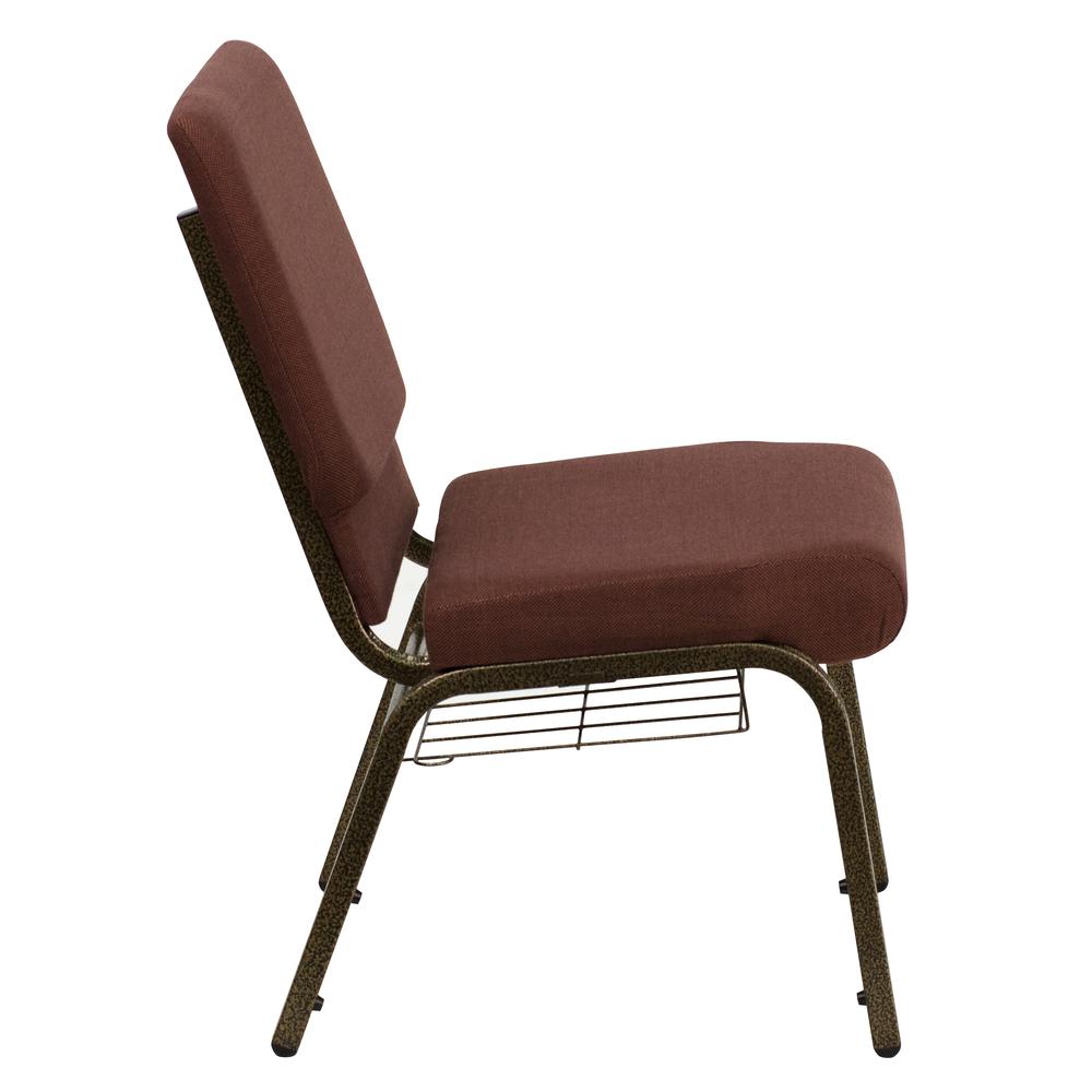 Hercules Series 18.5''W Church Chair In Brown Fabric With Cup Book Rack - Gold Vein Frame By Flash Furniture | Side Chairs | Modishstore - 2