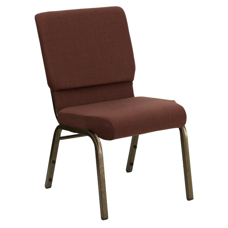 Hercules Series 18.5''W Stacking Church Chair In Brown Fabric - Gold Vein Frame By Flash Furniture | Side Chairs | Modishstore - 1