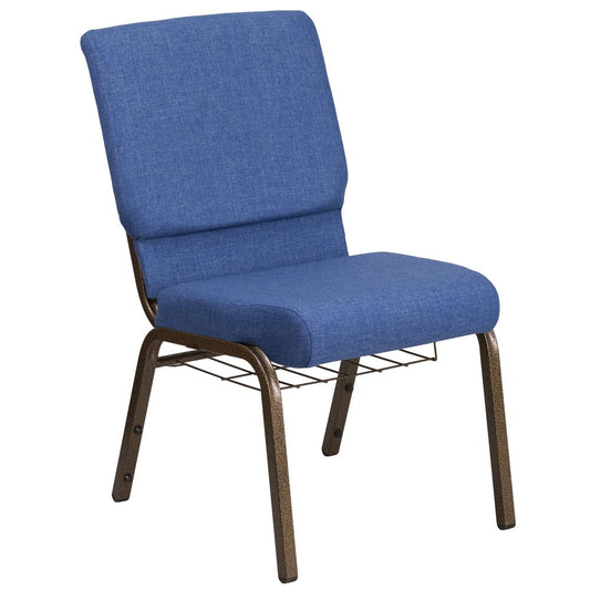 Hercules Series 18.5''W Church Chair In Blue Fabric With Cup Book Rack - Gold Vein Frame By Flash Furniture | Side Chairs | Modishstore