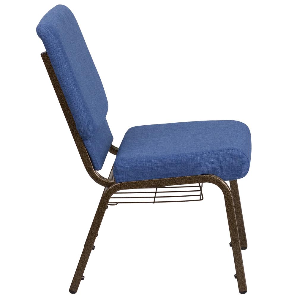 Hercules Series 18.5''W Church Chair In Blue Fabric With Cup Book Rack - Gold Vein Frame By Flash Furniture | Side Chairs | Modishstore - 2