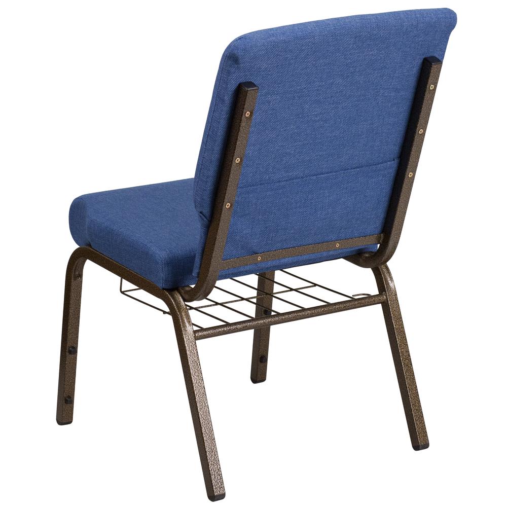 Hercules Series 18.5''W Church Chair In Blue Fabric With Cup Book Rack - Gold Vein Frame By Flash Furniture | Side Chairs | Modishstore - 3