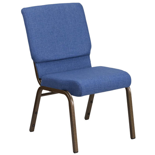 Hercules Series 18.5''W Stacking Church Chair In Blue Fabric - Gold Vein Frame By Flash Furniture | Side Chairs | Modishstore - 1