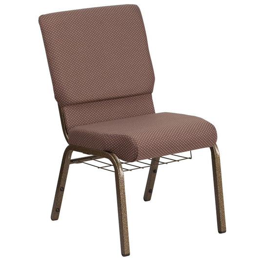 Hercules Series 18.5''W Church Chair In Brown Dot Fabric With Book Rack - Gold Vein Frame By Flash Furniture | Side Chairs | Modishstore - 1