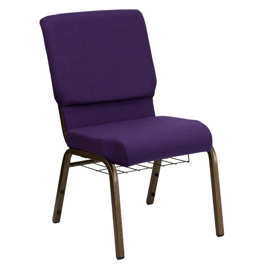 Hercules Series 18.5''W Church Chair In Royal Purple Fabric With Cup Book Rack - Gold Vein Frame By Flash Furniture | Side Chairs | Modishstore