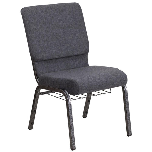 Hercules Series 18.5''W Church Chair In Dark Gray Fabric With Book Rack - Silver Vein Frame By Flash Furniture | Side Chairs | Modishstore