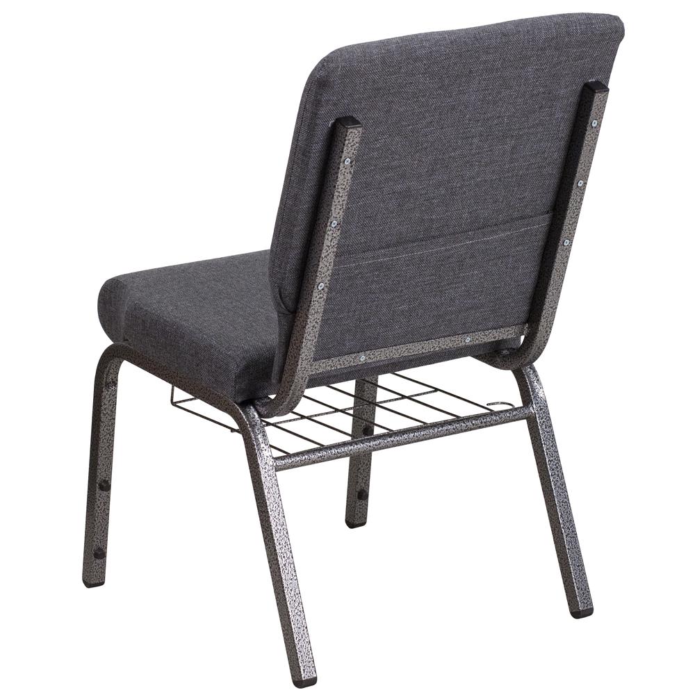 Hercules Series 18.5''W Church Chair In Dark Gray Fabric With Book Rack - Silver Vein Frame By Flash Furniture | Side Chairs | Modishstore - 3
