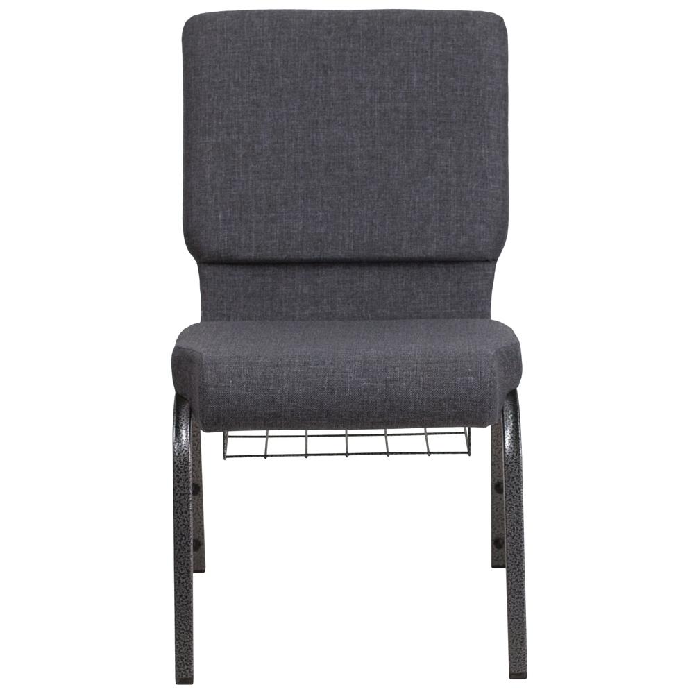 Hercules Series 18.5''W Church Chair In Dark Gray Fabric With Book Rack - Silver Vein Frame By Flash Furniture | Side Chairs | Modishstore - 4