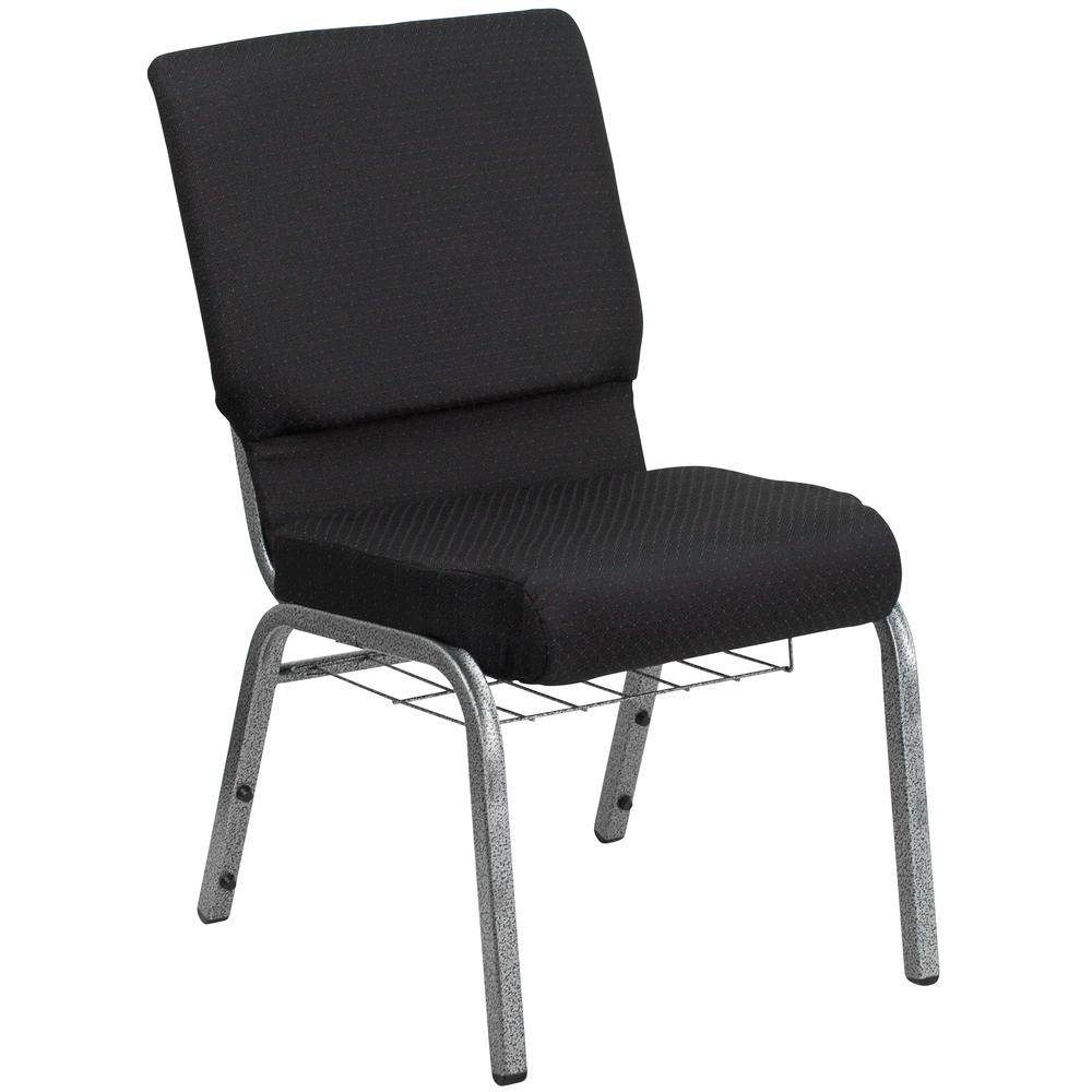 Hercules Series 18.5''W Church Chair In Black Patterned Fabric With Cup Book Rack - Silver Vein Frame By Flash Furniture | Side Chairs | Modishstore - 1