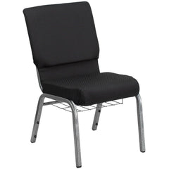 Hercules Series 18.5''W Church Chair In Black Patterned Fabric With Cup Book Rack - Silver Vein Frame By Flash Furniture