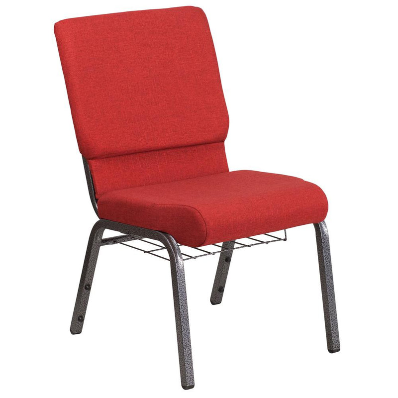 Hercules Series 18.5''W Church Chair In Red Fabric With Cup Book Rack - Silver Vein Frame By Flash Furniture | Side Chairs | Modishstore