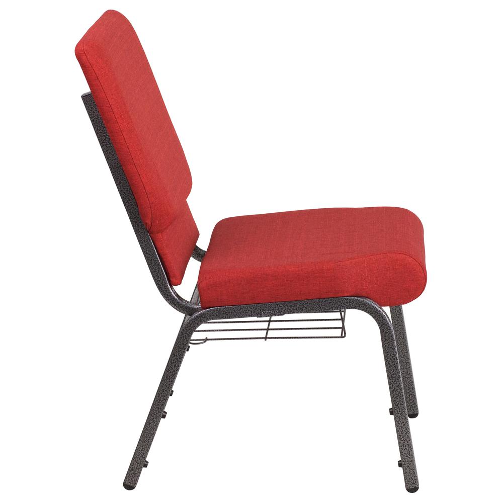 Hercules Series 18.5''W Church Chair In Red Fabric With Cup Book Rack - Silver Vein Frame By Flash Furniture | Side Chairs | Modishstore - 2