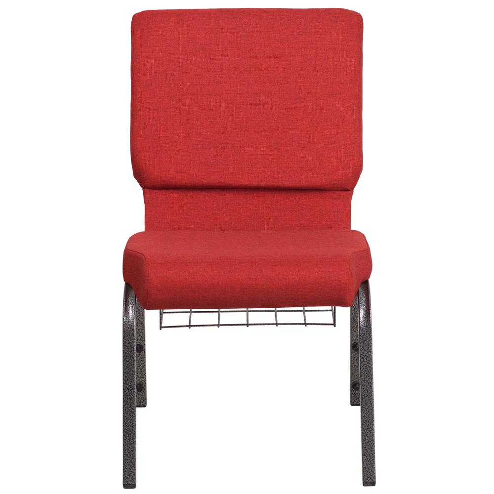 Hercules Series 18.5''W Church Chair In Red Fabric With Cup Book Rack - Silver Vein Frame By Flash Furniture | Side Chairs | Modishstore - 4