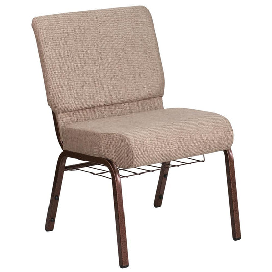 Hercules Series 21''W Church Chair In Beige Fabric With Book Rack - Copper Vein Frame By Flash Furniture | Side Chairs | Modishstore