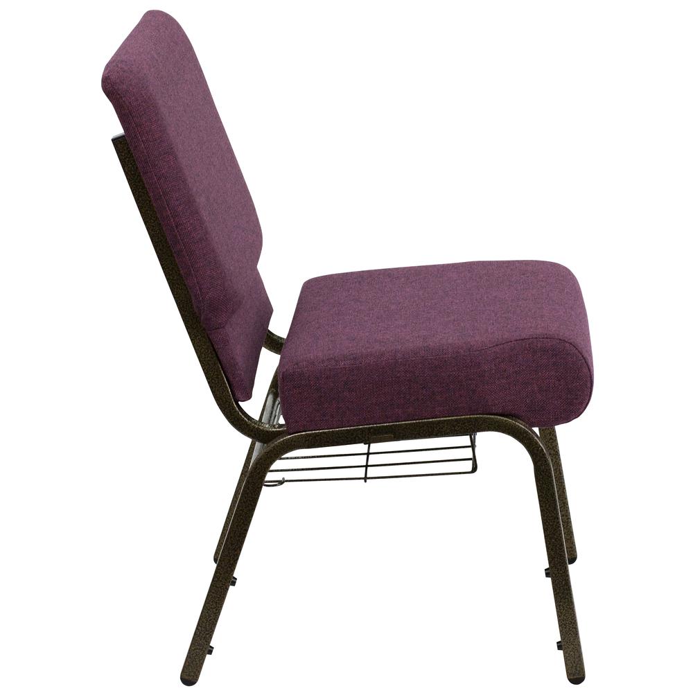 Hercules Series 21''W Church Chair In Plum Fabric With Cup Book Rack - Gold Vein Frame By Flash Furniture | Side Chairs | Modishstore - 2
