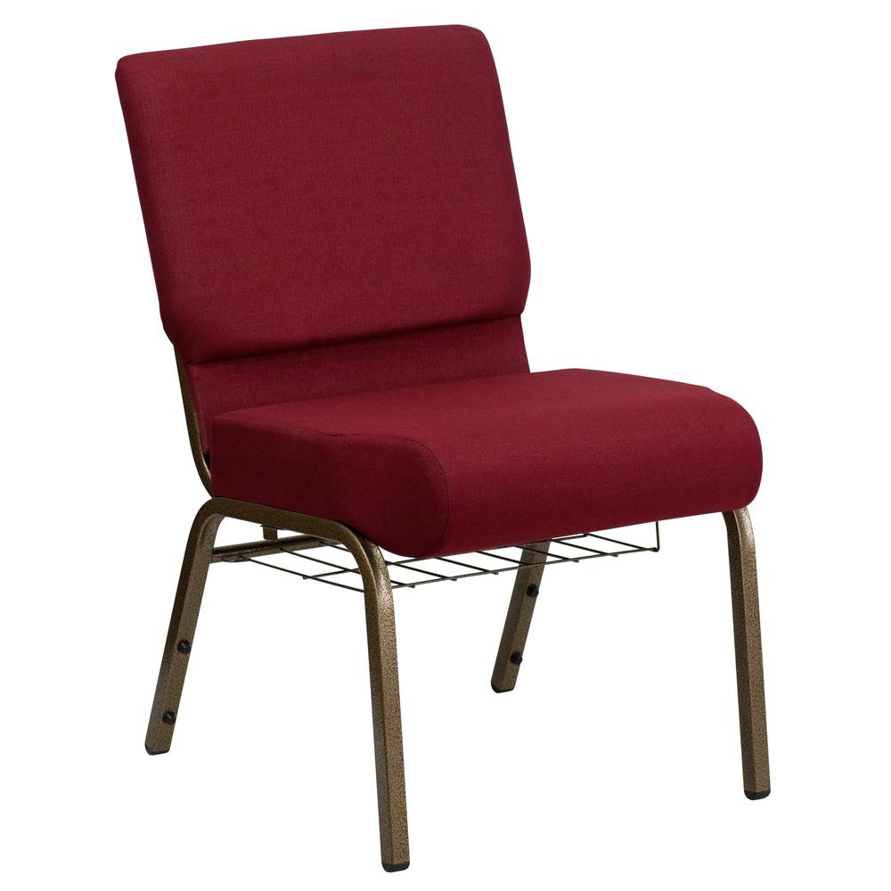 Hercules Series 21''W Church Chair In Burgundy Fabric With Cup Book Rack - Gold Vein Frame By Flash Furniture | Side Chairs | Modishstore
