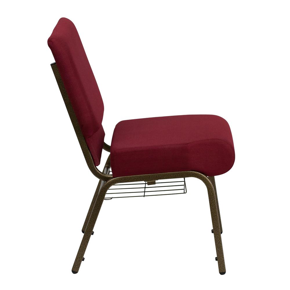 Hercules Series 21''W Church Chair In Burgundy Fabric With Cup Book Rack - Gold Vein Frame By Flash Furniture | Side Chairs | Modishstore - 2