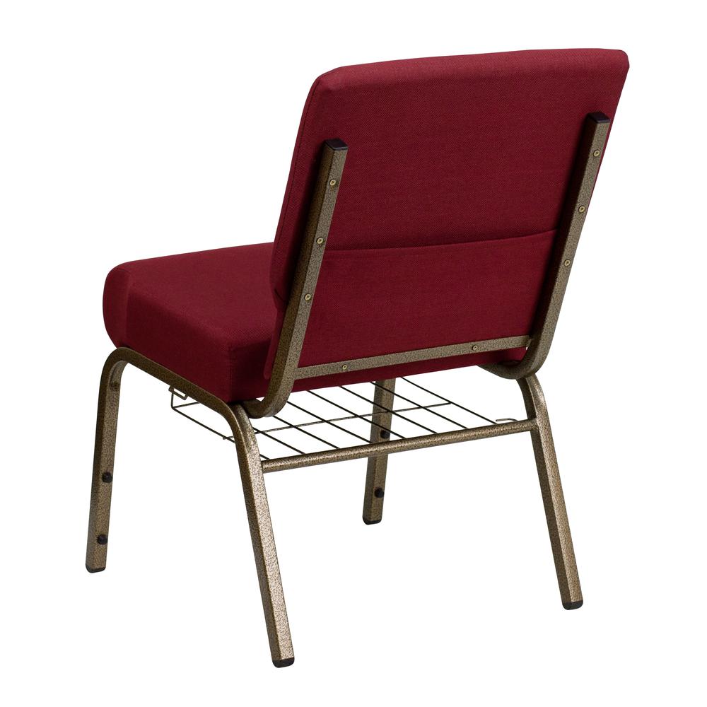 Hercules Series 21''W Church Chair In Burgundy Fabric With Cup Book Rack - Gold Vein Frame By Flash Furniture | Side Chairs | Modishstore - 3