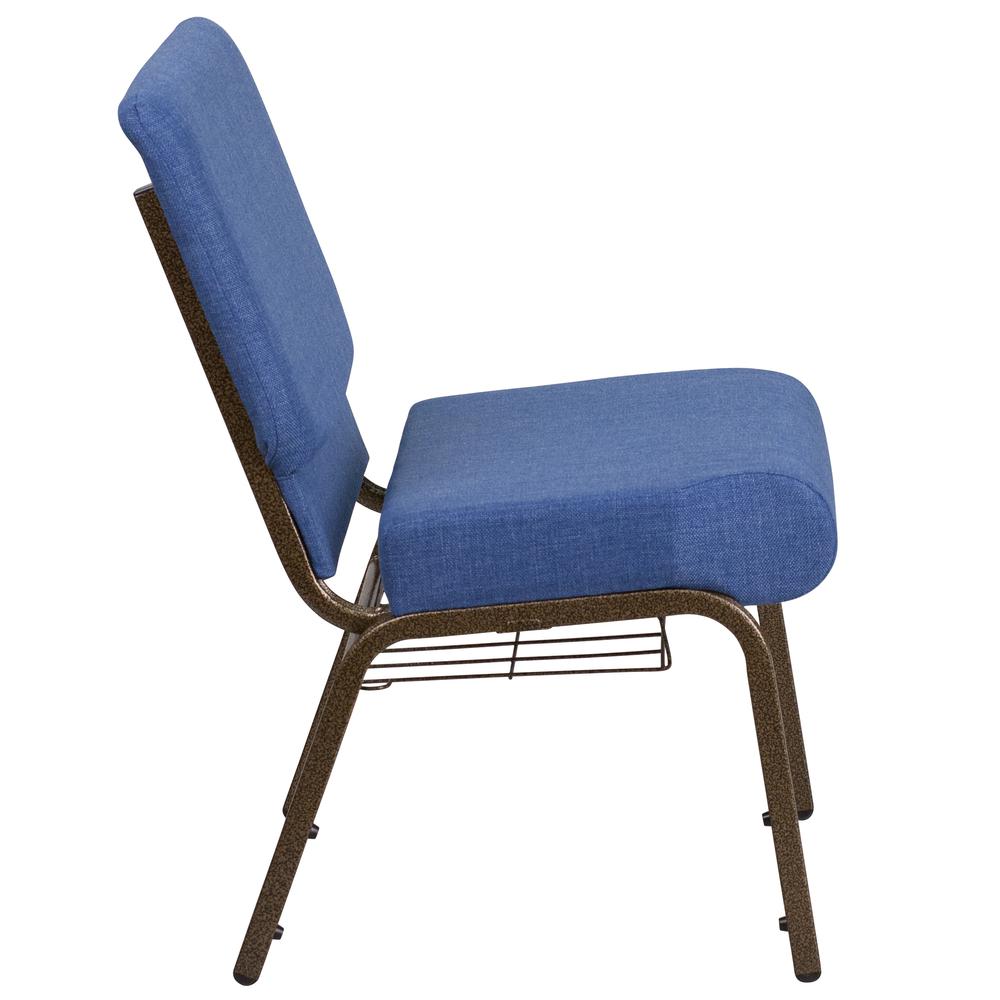 Hercules Series 21''W Church Chair In Blue Fabric With Cup Book Rack - Gold Vein Frame By Flash Furniture | Side Chairs | Modishstore - 2