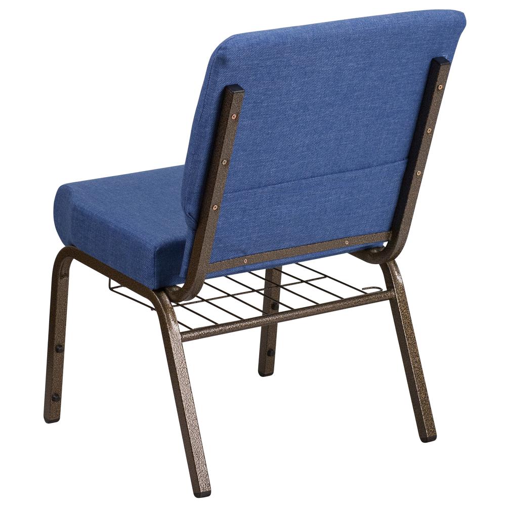 Hercules Series 21''W Church Chair In Blue Fabric With Cup Book Rack - Gold Vein Frame By Flash Furniture | Side Chairs | Modishstore - 3