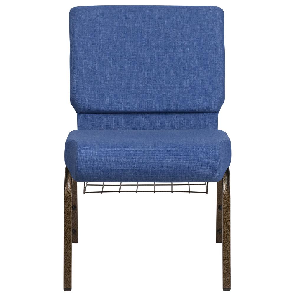 Hercules Series 21''W Church Chair In Blue Fabric With Cup Book Rack - Gold Vein Frame By Flash Furniture | Side Chairs | Modishstore - 4