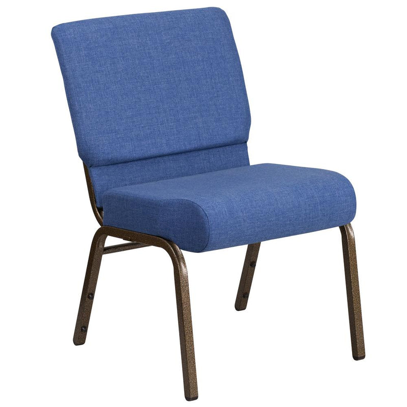 Hercules Series 21''W Stacking Church Chair In Blue Fabric - Gold Vein Frame By Flash Furniture | Side Chairs | Modishstore - 1