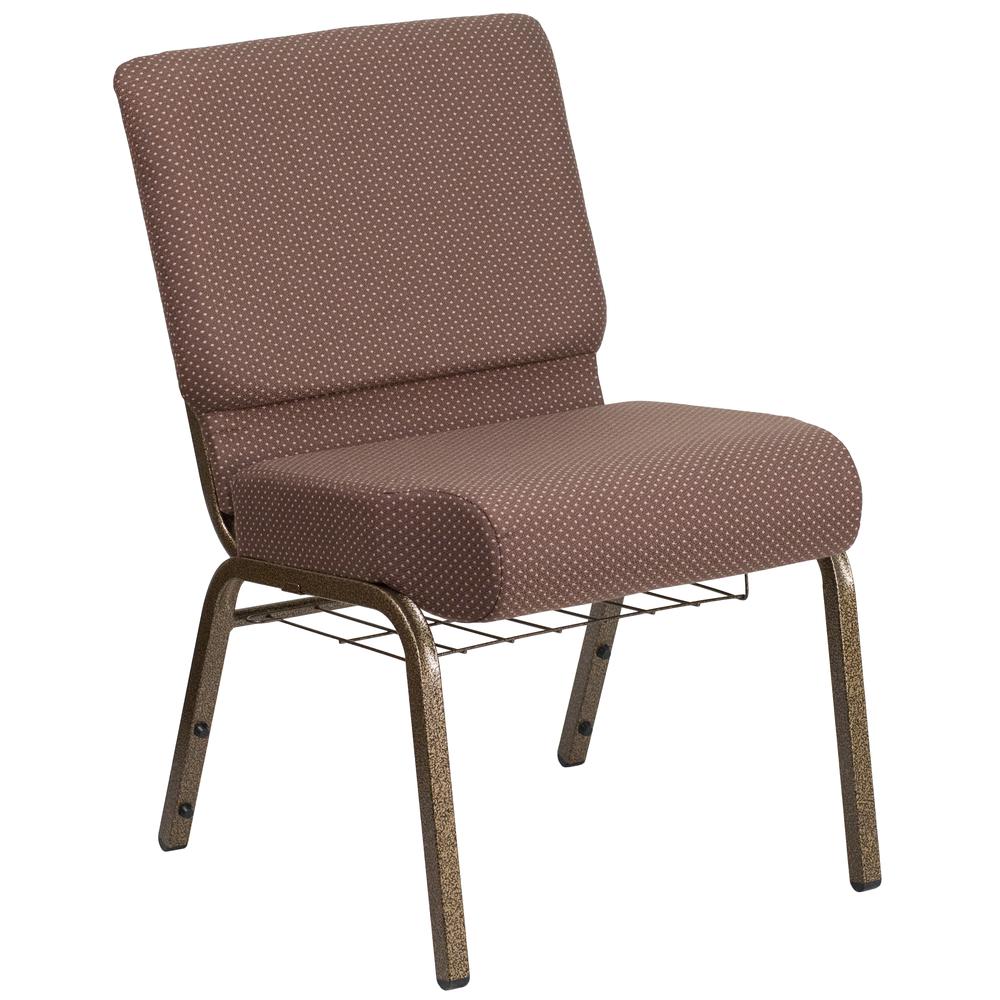 Hercules Series 21''W Church Chair In Brown Dot Fabric With Book Rack - Gold Vein Frame By Flash Furniture | Side Chairs | Modishstore