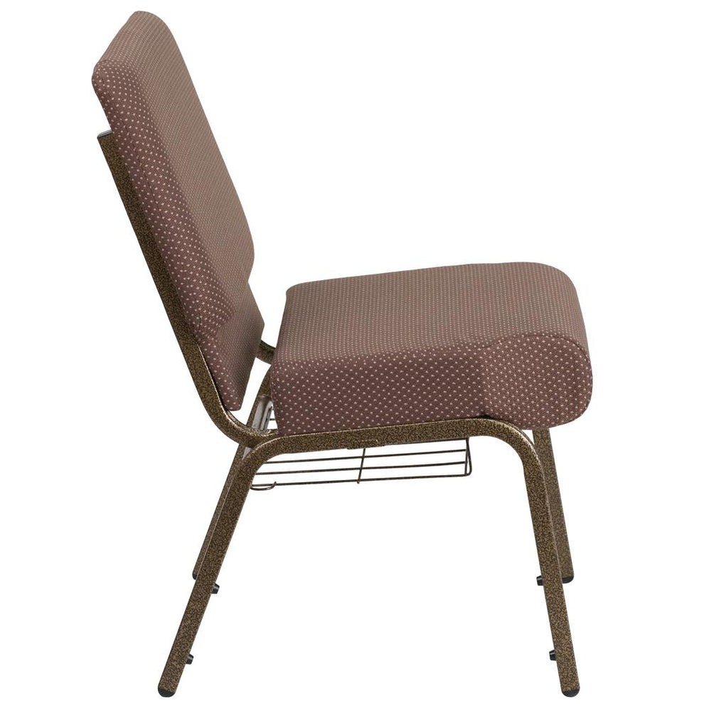 Hercules Series 21''W Church Chair In Brown Dot Fabric With Book Rack - Gold Vein Frame By Flash Furniture | Side Chairs | Modishstore - 2