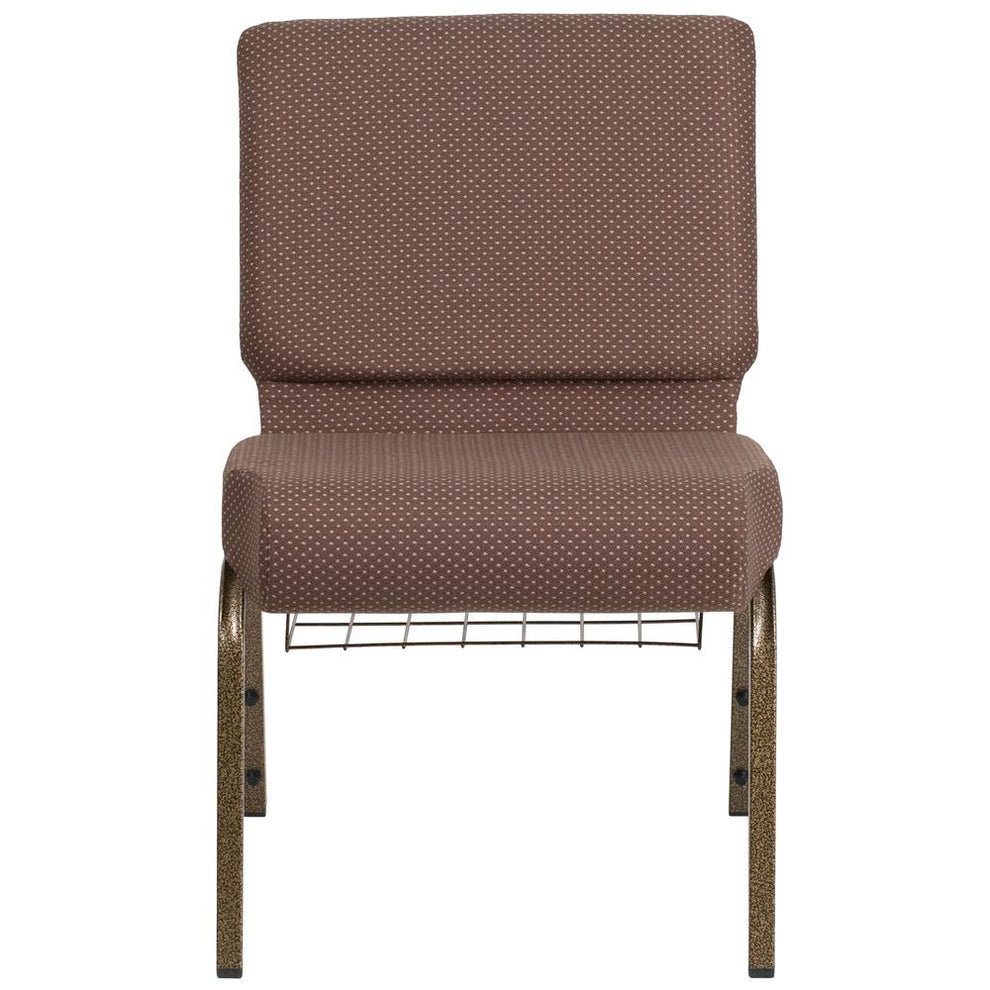 Hercules Series 21''W Church Chair In Brown Dot Fabric With Book Rack - Gold Vein Frame By Flash Furniture | Side Chairs | Modishstore - 4