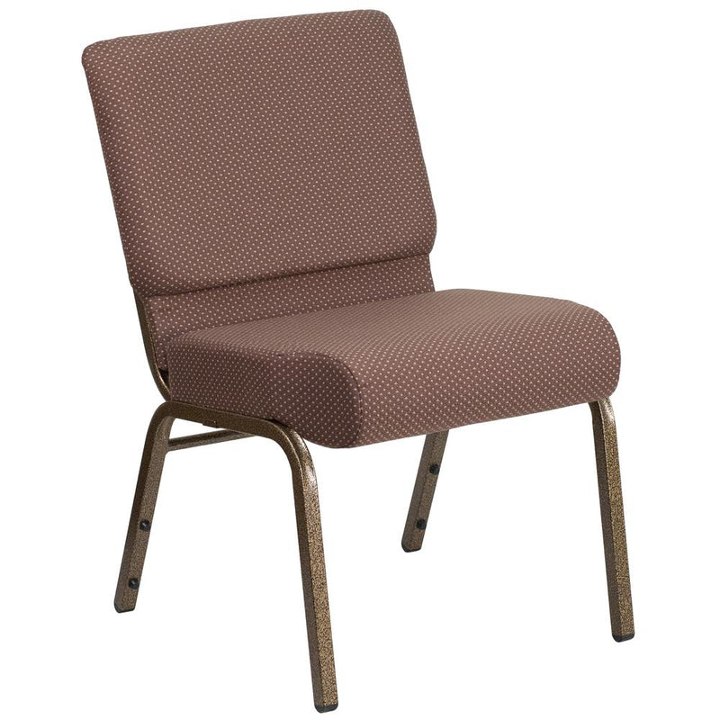 Hercules Series 21''W Stacking Church Chair In Brown Dot Fabric - Gold Vein Frame By Flash Furniture | Side Chairs | Modishstore - 1