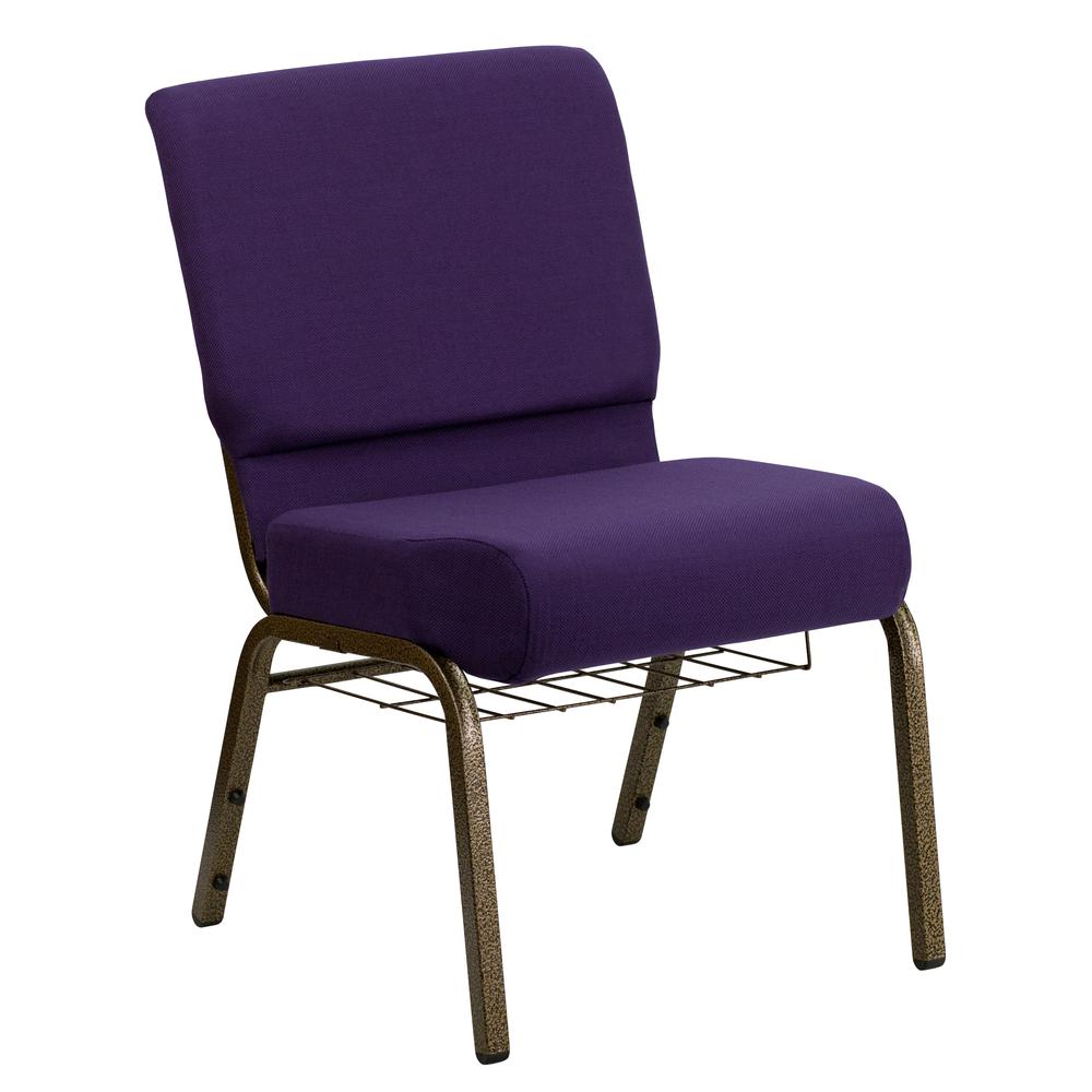 Hercules Series 21''W Church Chair In Royal Purple Fabric With Cup Book Rack - Gold Vein Frame By Flash Furniture | Side Chairs | Modishstore - 1