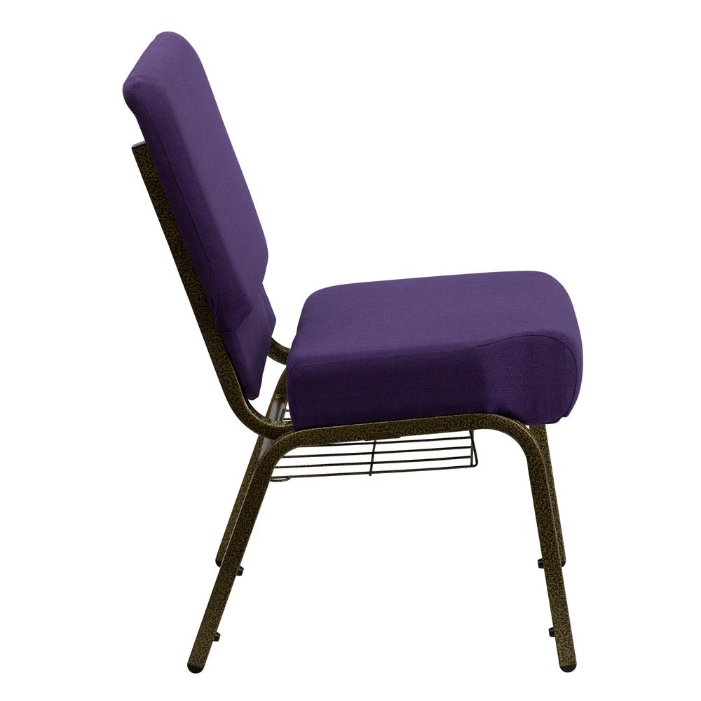 Hercules Series 21''W Church Chair In Royal Purple Fabric With Cup Book Rack - Gold Vein Frame By Flash Furniture | Side Chairs | Modishstore - 2