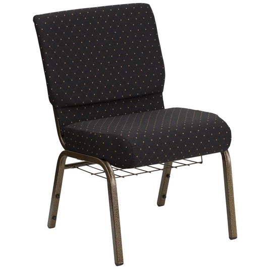Hercules Series 21''W Church Chair In Black Dot Patterned Fabric With Cup Book Rack - Gold Vein Frame By Flash Furniture | Side Chairs | Modishstore