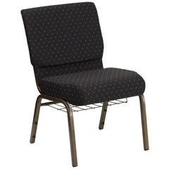 Hercules Series 21''W Church Chair In Black Dot Patterned Fabric With Cup Book Rack - Gold Vein Frame By Flash Furniture