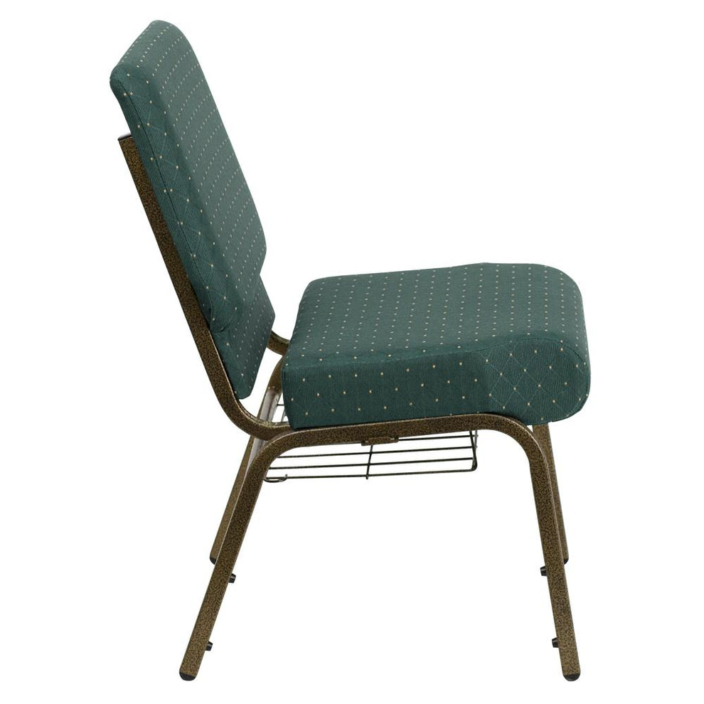 Hercules Series 21''W Church Chair In Hunter Green Dot Patterned Fabric With Book Rack - Gold Vein Frame By Flash Furniture | Side Chairs | Modishstore - 2