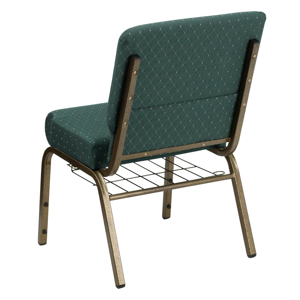 Hercules Series 21''W Church Chair In Hunter Green Dot Patterned Fabric With Book Rack - Gold Vein Frame By Flash Furniture | Side Chairs | Modishstore - 3