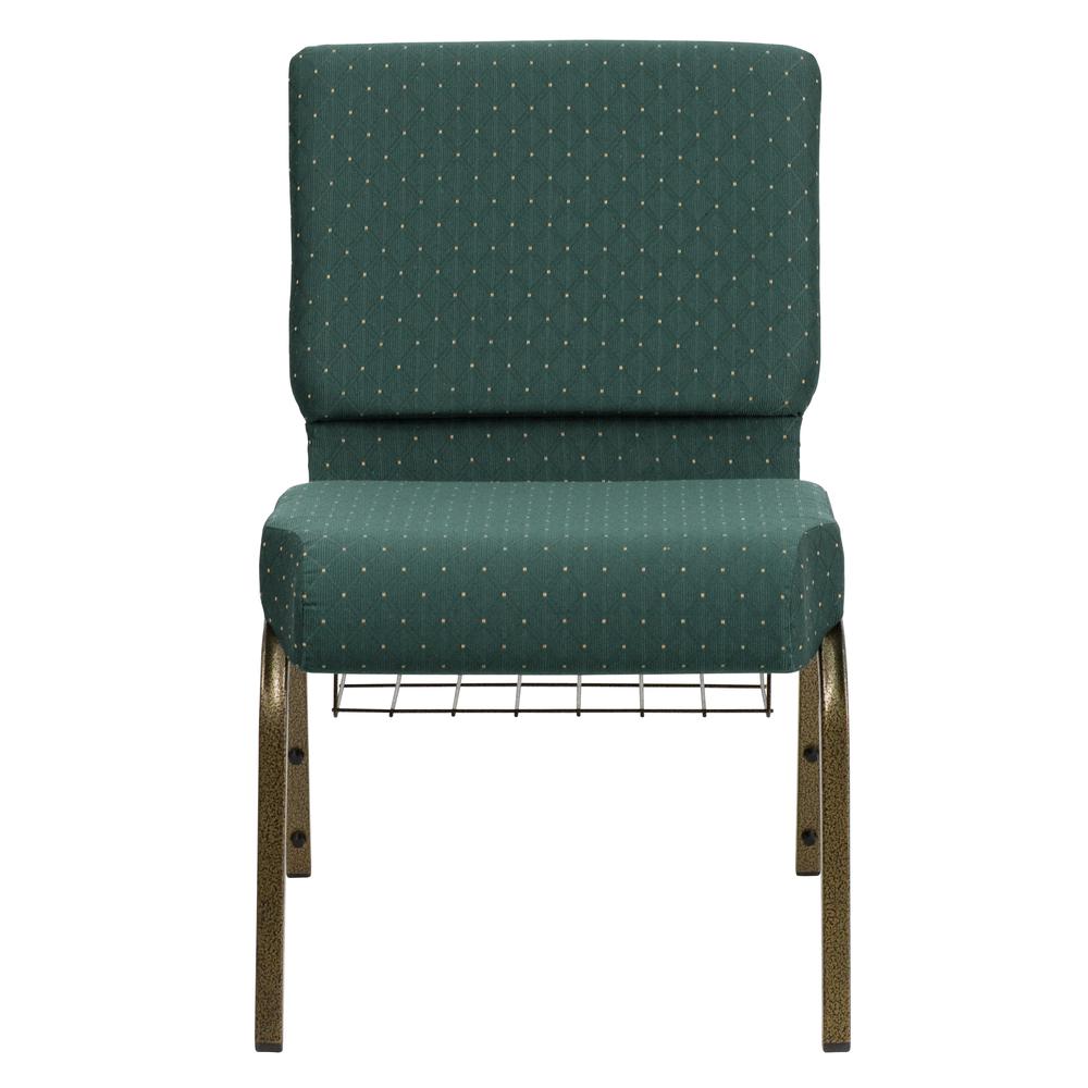 Hercules Series 21''W Church Chair In Hunter Green Dot Patterned Fabric With Book Rack - Gold Vein Frame By Flash Furniture | Side Chairs | Modishstore - 4