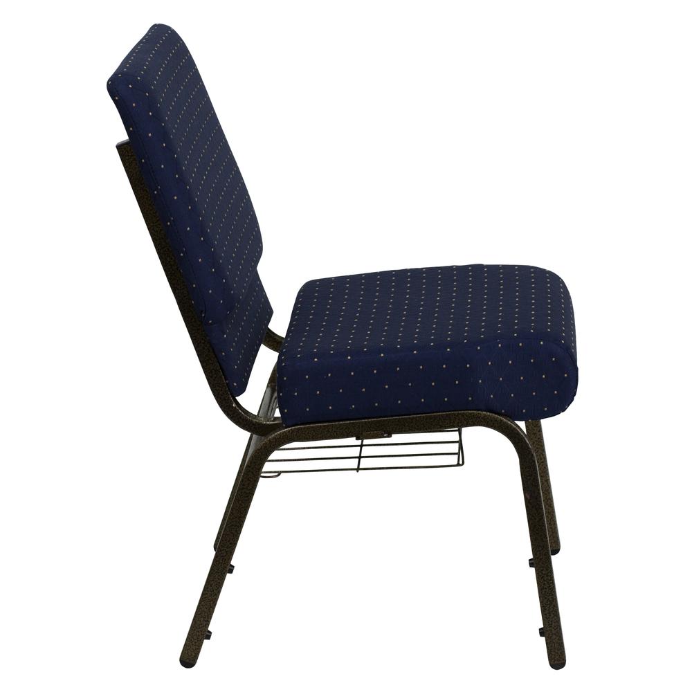 Hercules Series 21''W Church Chair In Navy Blue Dot Patterned Fabric With Book Rack - Gold Vein Frame By Flash Furniture | Side Chairs | Modishstore - 2