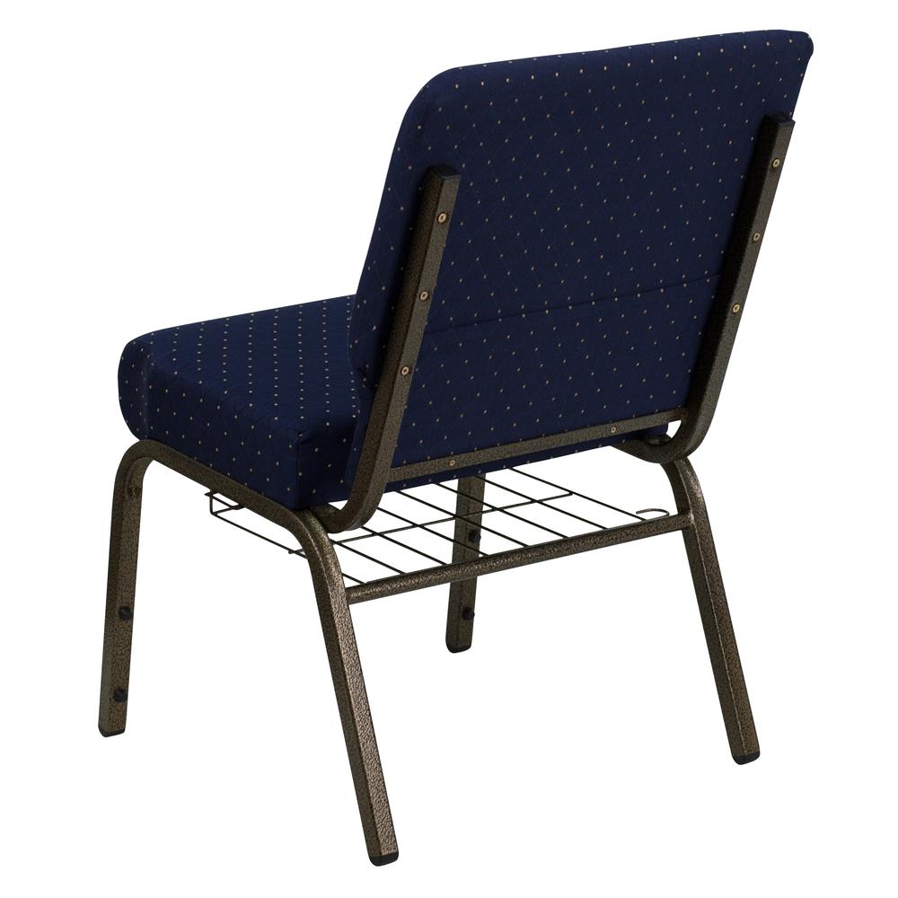 Hercules Series 21''W Church Chair In Navy Blue Dot Patterned Fabric With Book Rack - Gold Vein Frame By Flash Furniture | Side Chairs | Modishstore - 3