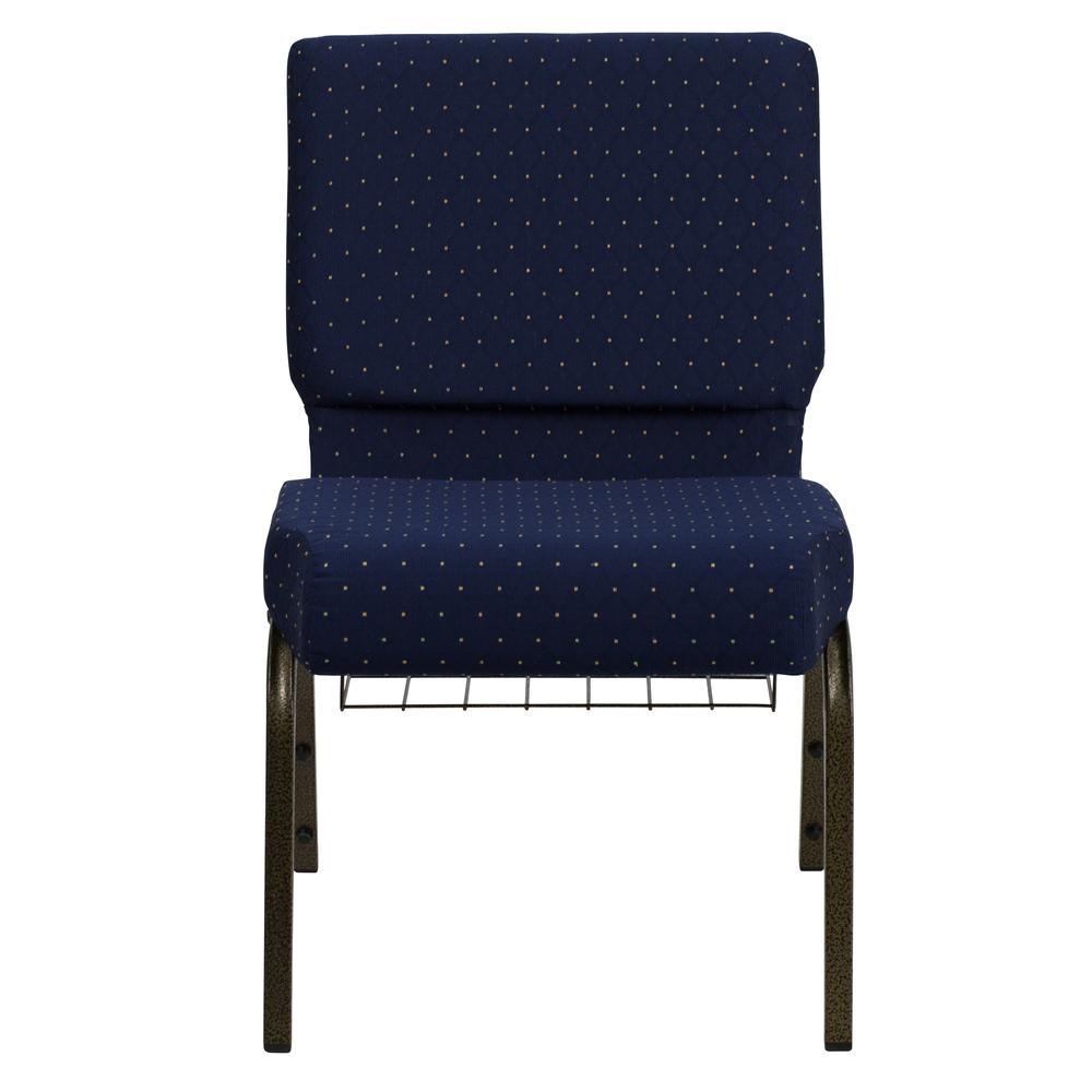 Hercules Series 21''W Church Chair In Navy Blue Dot Patterned Fabric With Book Rack - Gold Vein Frame By Flash Furniture | Side Chairs | Modishstore - 4