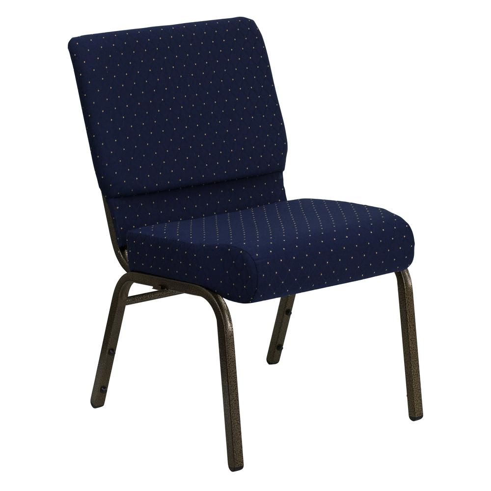Hercules Series 21''W Stacking Church Chair In Navy Blue Dot Patterned Fabric - Gold Vein Frame By Flash Furniture | Side Chairs | Modishstore - 1