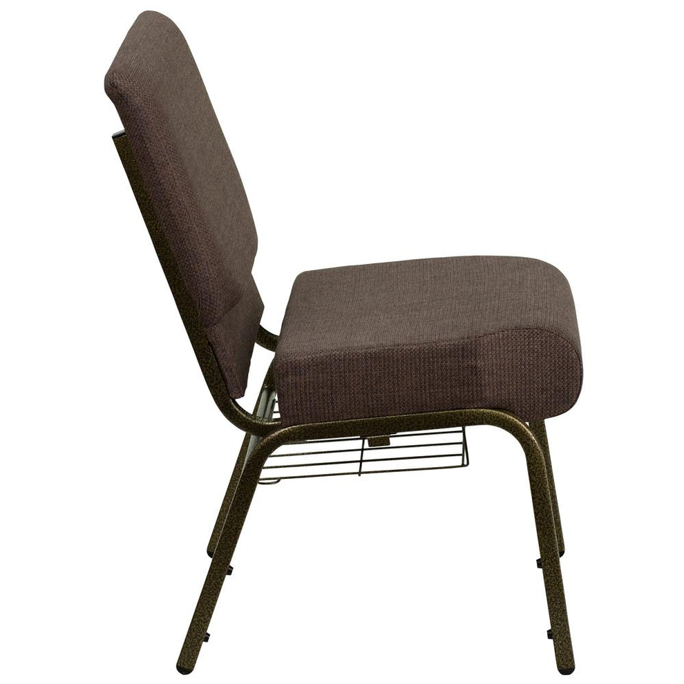 Hercules Series 21''W Church Chair In Brown Fabric With Cup Book Rack - Gold Vein Frame By Flash Furniture | Side Chairs | Modishstore - 2