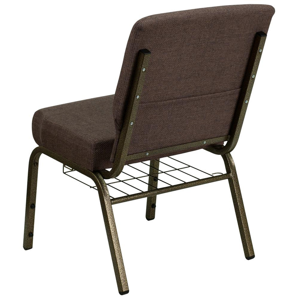 Hercules Series 21''W Church Chair In Brown Fabric With Cup Book Rack - Gold Vein Frame By Flash Furniture | Side Chairs | Modishstore - 3