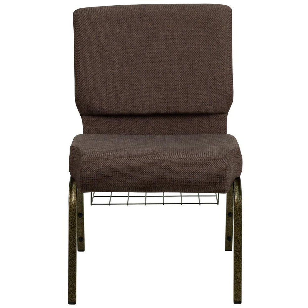 Hercules Series 21''W Church Chair In Brown Fabric With Cup Book Rack - Gold Vein Frame By Flash Furniture | Side Chairs | Modishstore - 4