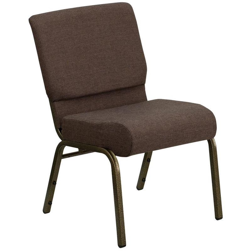 Hercules Series 21''W Stacking Church Chair In Brown Fabric - Gold Vein Frame By Flash Furniture | Side Chairs | Modishstore - 1