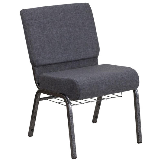 Hercules Series 21''W Church Chair In Dark Gray Fabric With Book Rack - Silver Vein Frame By Flash Furniture | Side Chairs | Modishstore